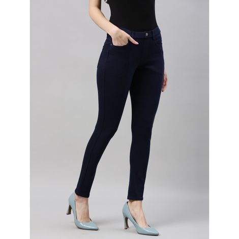 Go Colors Women's Solid Super Stretch Jeggings | LJ03 | Navy - L