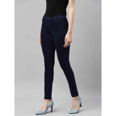 Go Colors Women's Solid Super Stretch Jeggings | LJ03 | Navy - L