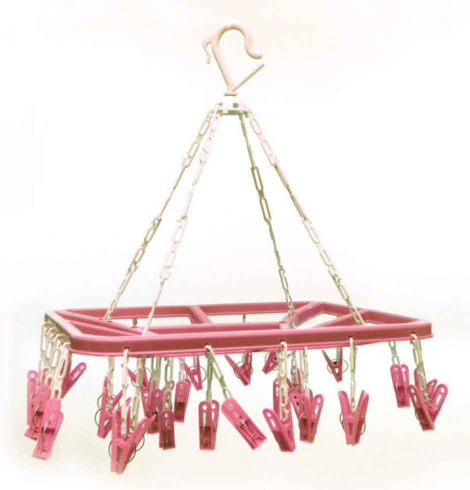 Kuber Industries Cloth Drying Hanger Rack (32 Clips) | 360 Degree Portable & Rotatable | Pink