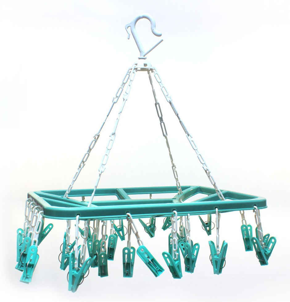 Kuber Industries Plastic 360 Degree Folding Clothes Drying Rack|(Green | 32 Clip | KUBMART15537)