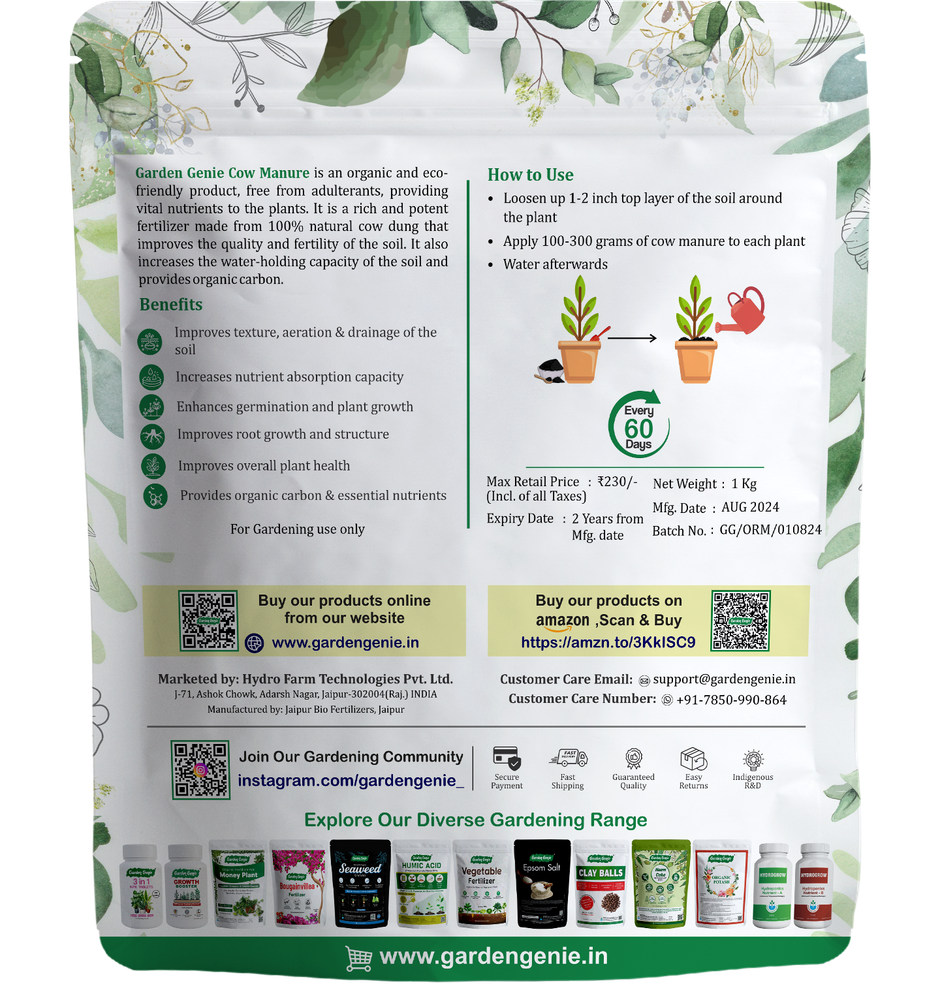 Garden Genie Organic Cow Manure Fertilizer | Plant Khad for Outdoor & Indoor Plants