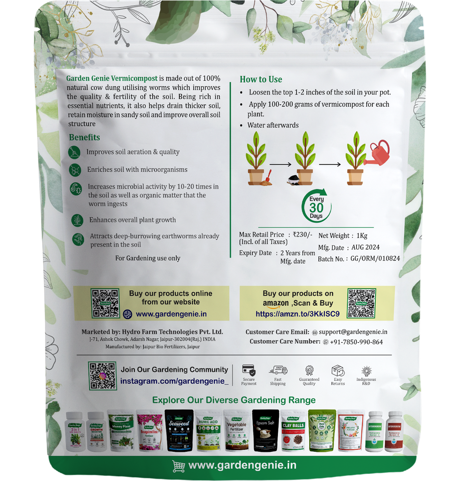 Garden Genie Vermicompost Fertilizer | Organic Vermi Compost for Garden Plant & Pot Plants