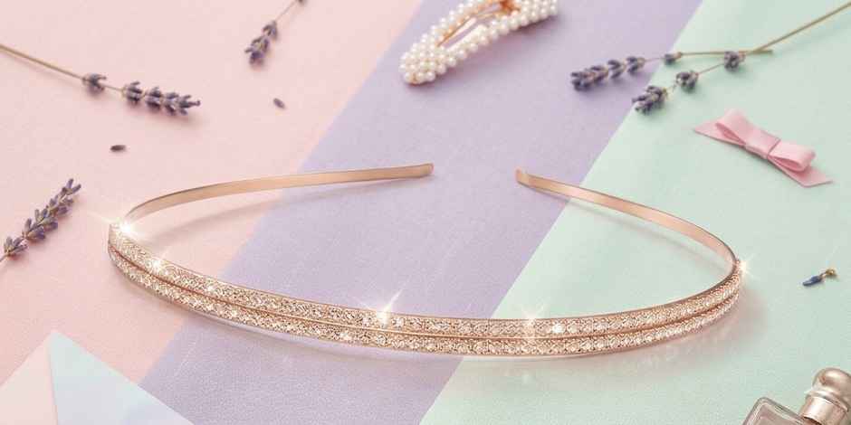 The Opal Factory | Diamante Double Line Hair Band for Girls and Women | 1 Pc | Rosegold