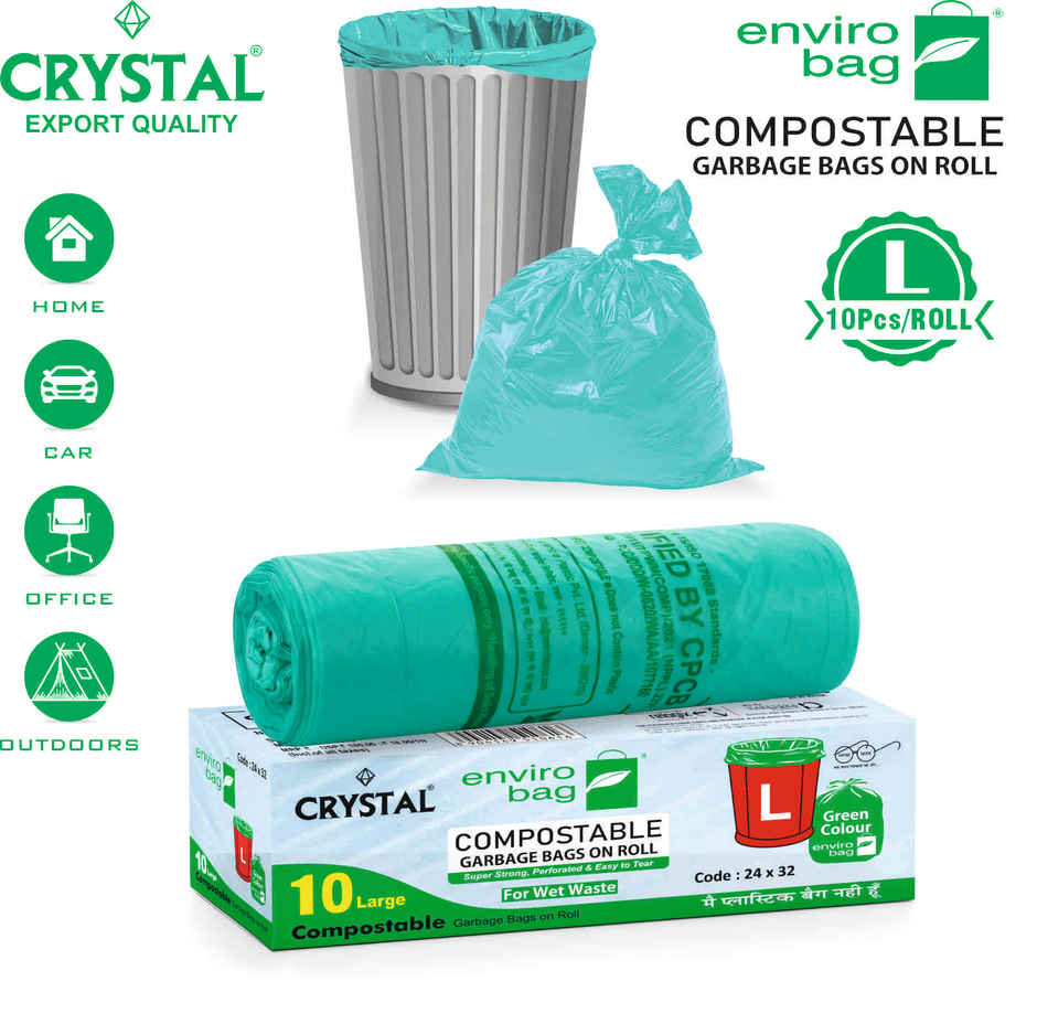Crystal Large Garbage Bag 24x32 Compostable, Green Colour