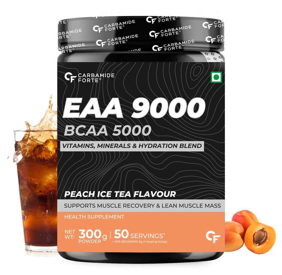 Carbamide Forte EAA Supplement with BCAA 5000Mg -Peach Iced Tea Flavour - 50 Servings - Powder