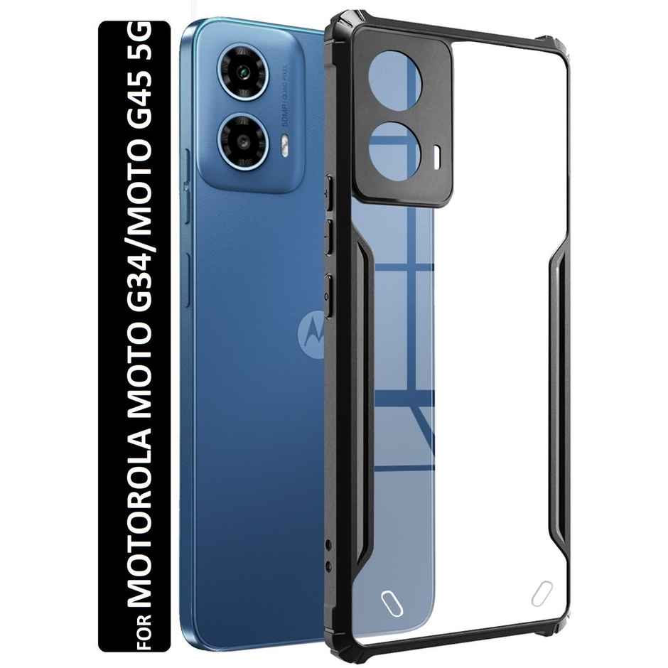 Kwine Case Motorola Moto G34 / G45 5G Back Cover - Black Bordered Transparent Case