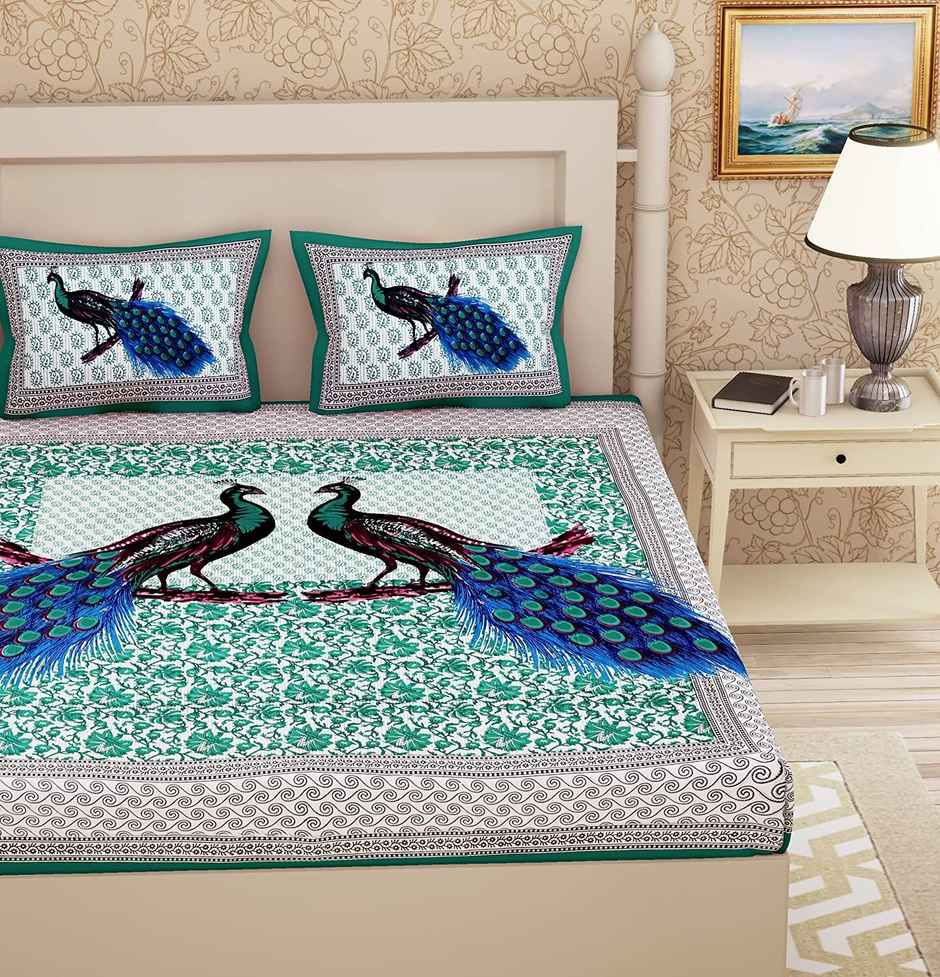 Metro Living 104 Tc Cotton Double Animal Flat Bedsheet | Pack Of 1, Green)