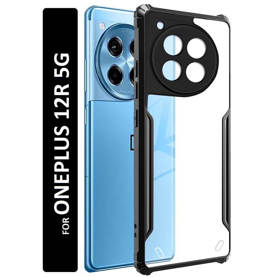 Kwine Case Oneplus 12R Back Cover - Black Bordered Transparent Case