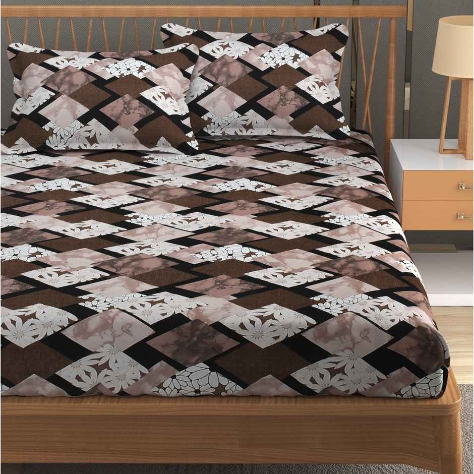 Furnofy Premium Printed Double Bedsheet | 90 x 100" with 2 Pillow Covers | Geometric | Multicolor