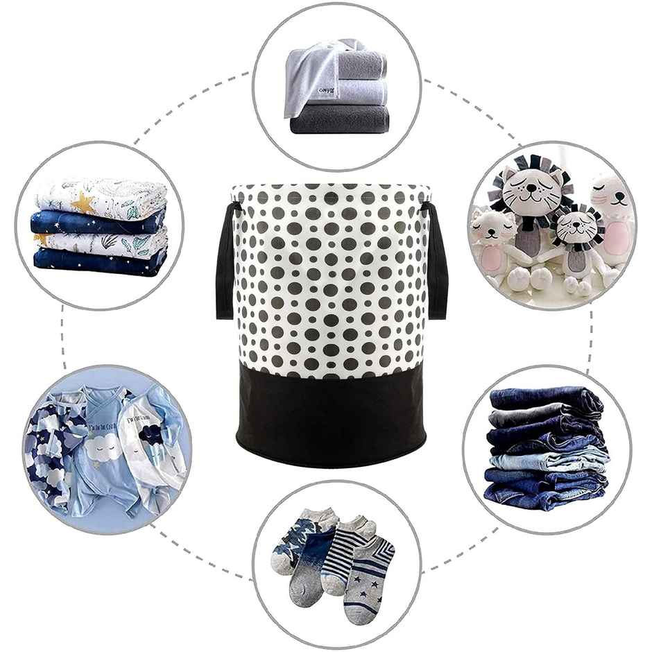 Perpetual Waterproof Laundry Cloth Basket, 45L, Foldable with Handle (Polka Lb)