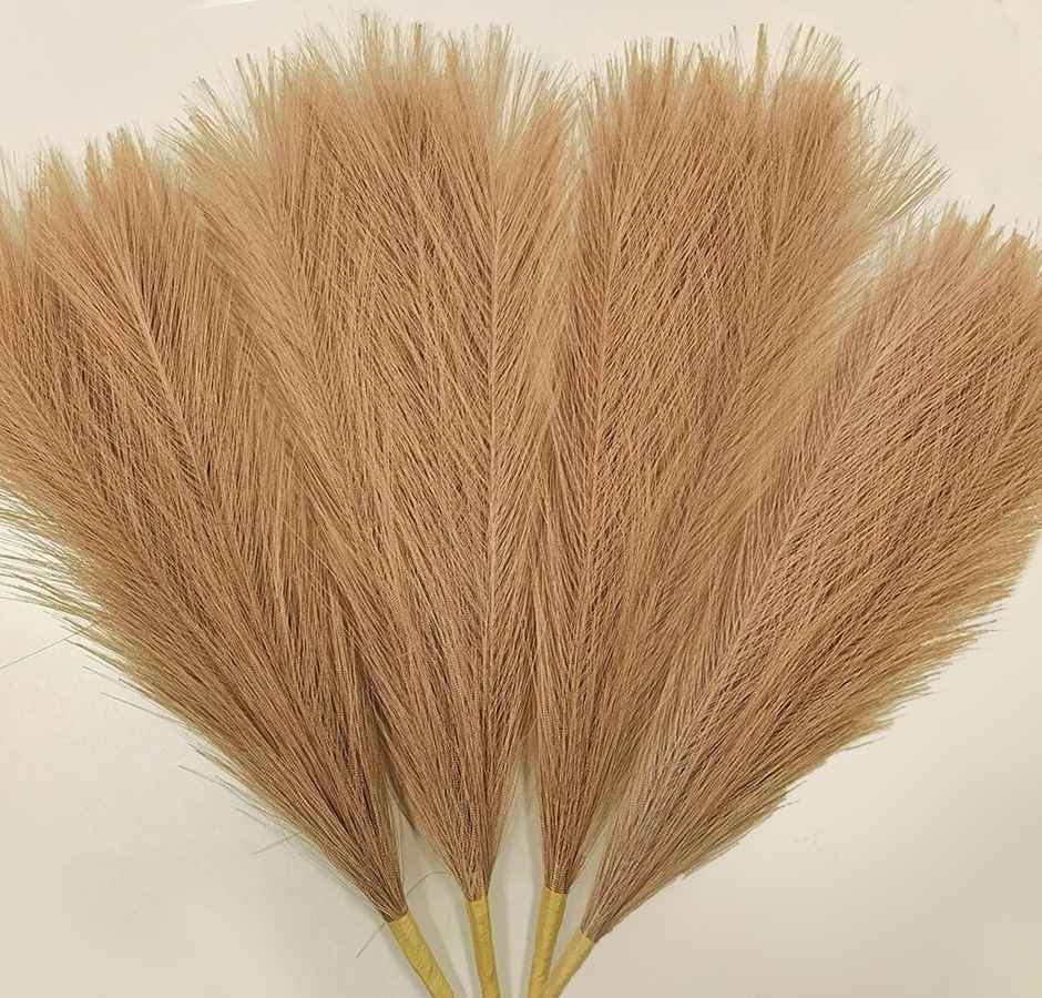 Tied Ribbons Set of 4 Fluffy Pampas Grass Artificial Flower (Brown, 45.7 Cm)