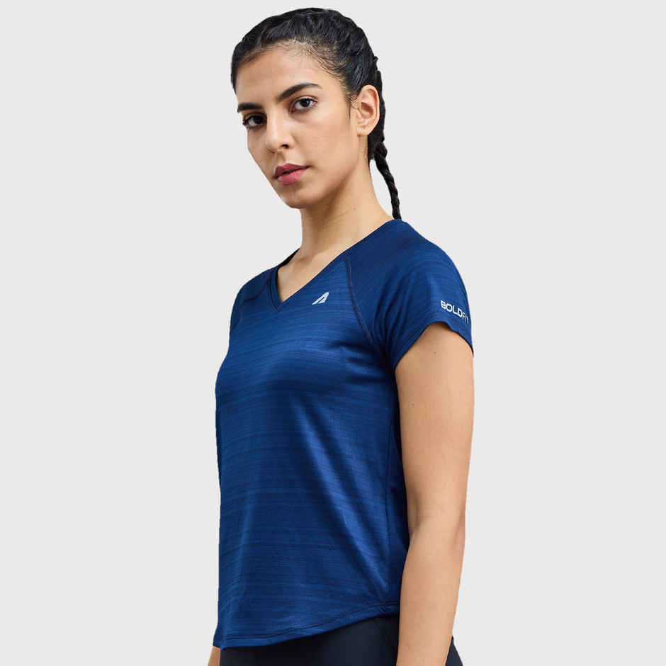 Boldfit Women's Gym T-shirt V Neck Quick Dry Active Wear Anti Odor | Navy - M