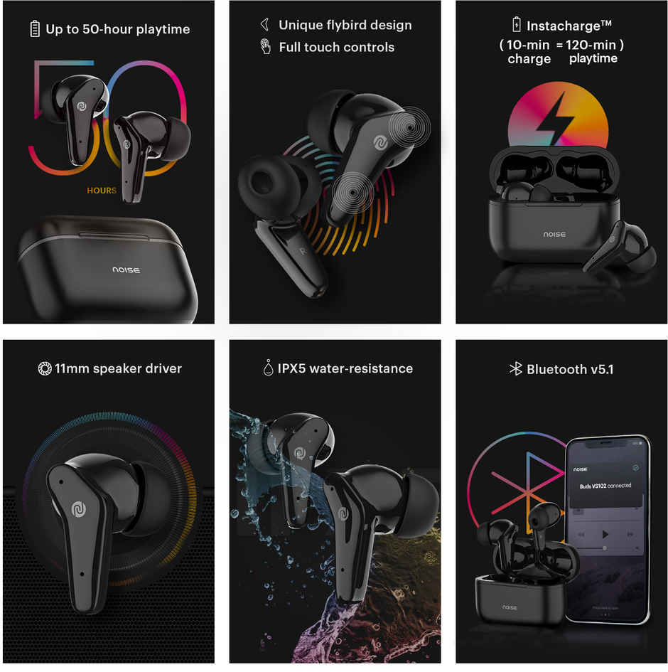 Noise Buds VS102 50H Battery 11mm Driver IPX5 Instacharge BTv5.1 TWS Earbuds | Jet Black
