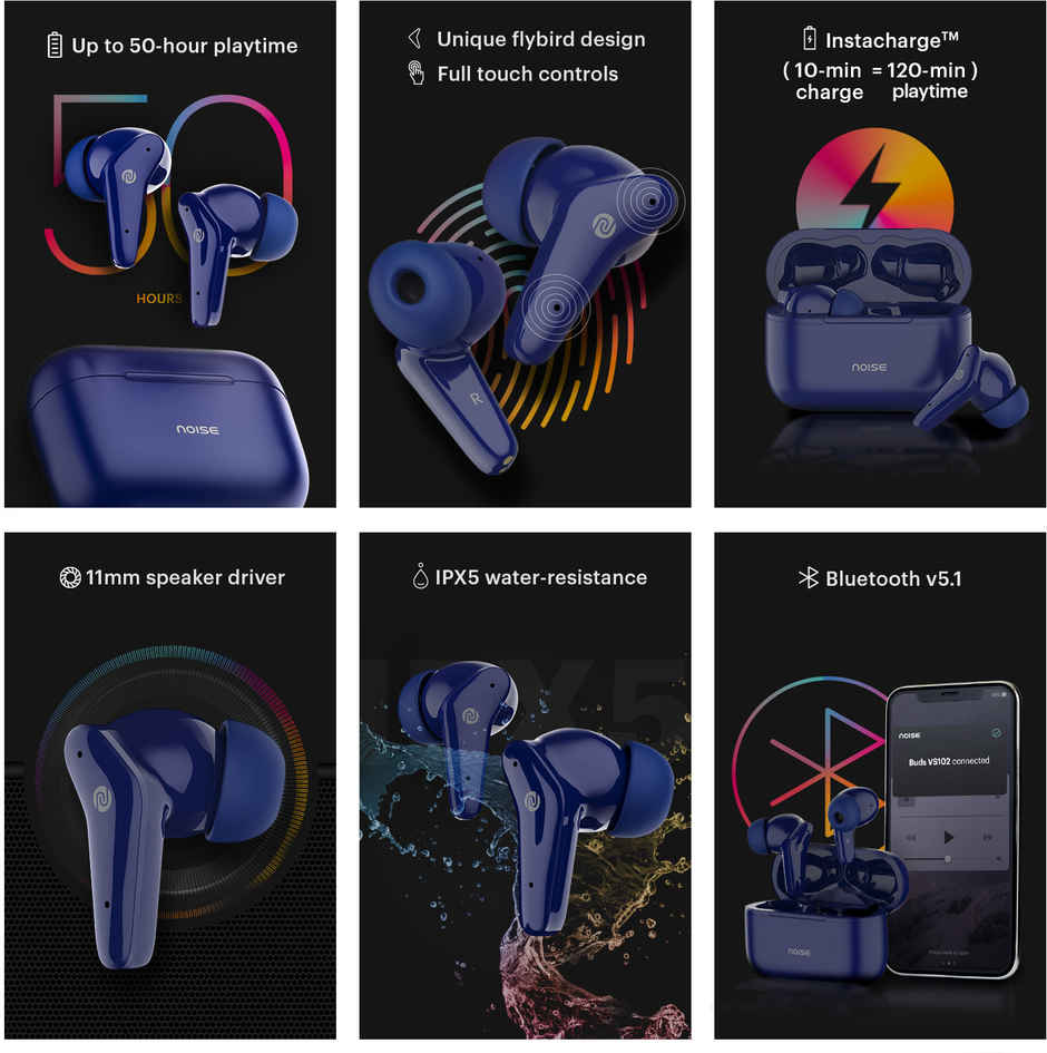 Noise Buds VS102 50H Battery 11mm Driver IPX5 Instacharge BTv5.1 TWS Earbuds | Midnight Blue