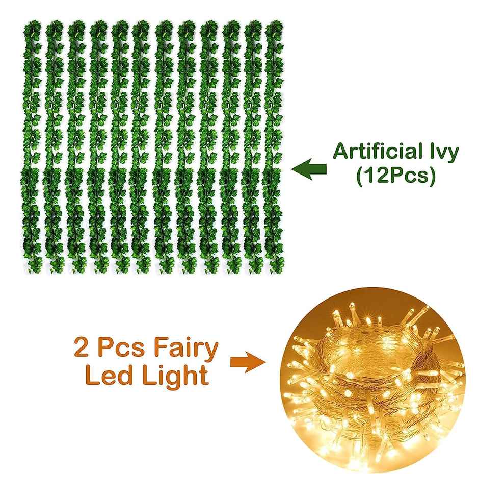 Party Propz Artificial Ivy Garland Fake Plants Vine Hanging Garland For Party Decoration With 80Led