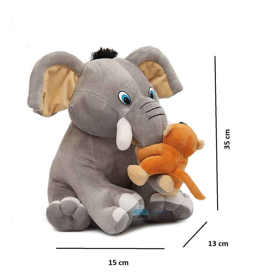 Dearjoy Baby Elephant With Monkey Soft Toy Grey - Height 35Cm