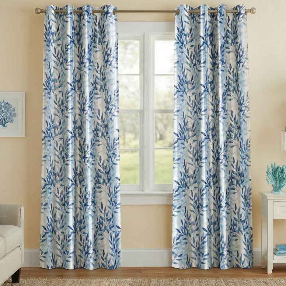Home Sizzler Floral Flow Grommet Polyester Door Curtain 7 Feet Bluish Grey