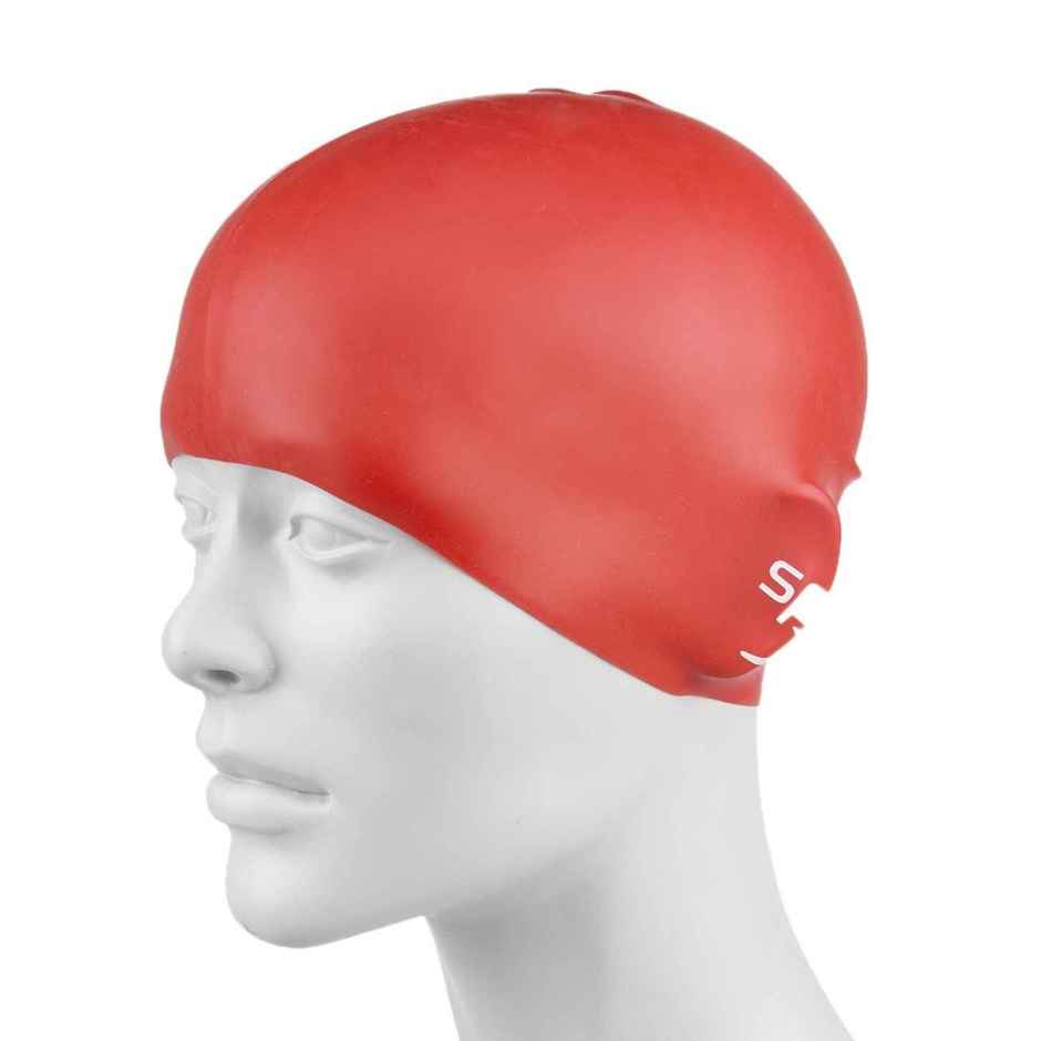 Speedo Unisex Kids Moulded Silicone Swim Cap | Chlorine Resistant | Red - Free Size