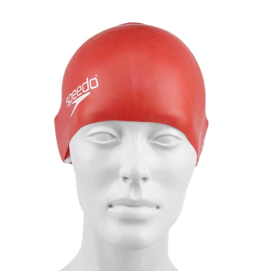Speedo Unisex Kids Moulded Silicone Swim Cap | Chlorine Resistant | Red - Free Size
