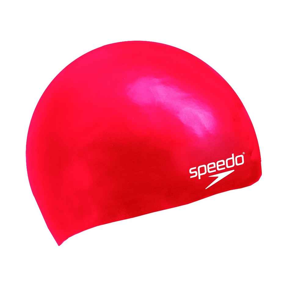 Speedo Unisex Kids Moulded Silicone Swim Cap | Chlorine Resistant | Red - Free Size