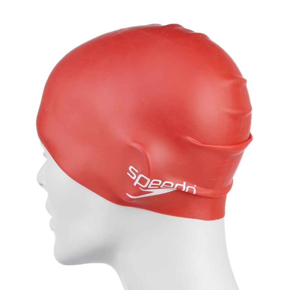 Speedo Unisex Kids Moulded Silicone Swim Cap | Chlorine Resistant | Red - Free Size