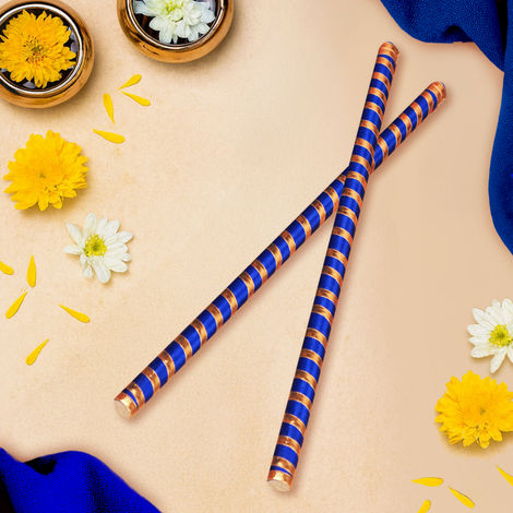 Decorated Tiranga Wooden Dandiya Sticks | Royal Blue & Gold | ServDharm