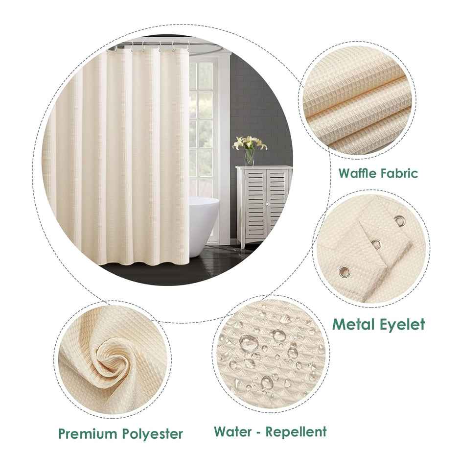 Lushomes Shower Curtain - Cream | Waffle Weave | 12 Rust Eyelets | 12 Plastic Rings | 72 x 78 inch