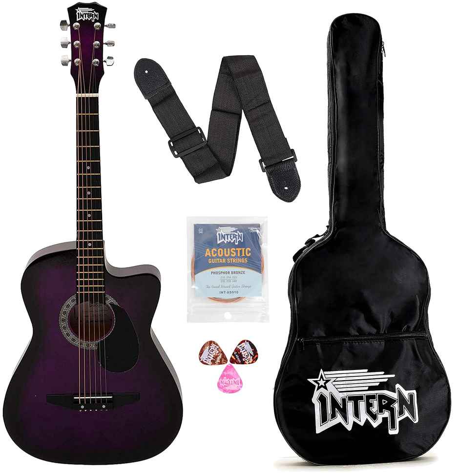 Intern Int-38C-Vt-G 38 Inch Right Handed Lindenwood Glossy Acoustic Guitar Kit | Violet
