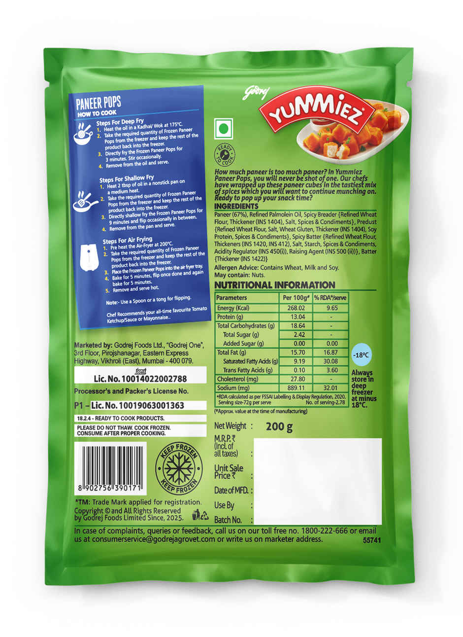 Godrej Yummiez Paneer Pops | Frozen snack 