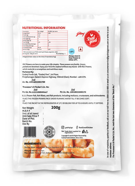 Godrej Real Good Medium Prawns Peeled & Deveined (Freshly Frozen)