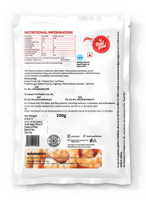 Godrej Real Good Large Prawns Peeled & Deveined (Freshly Frozen)