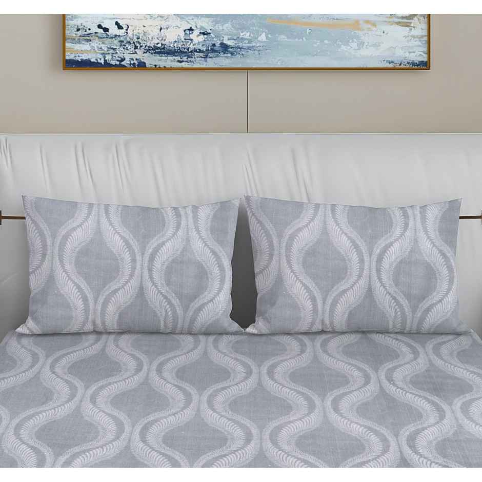 BAY6 100% Cotton Groovy Super Soft Double Bedsheet 120 Tc With 2 Pillow Covers - Grey