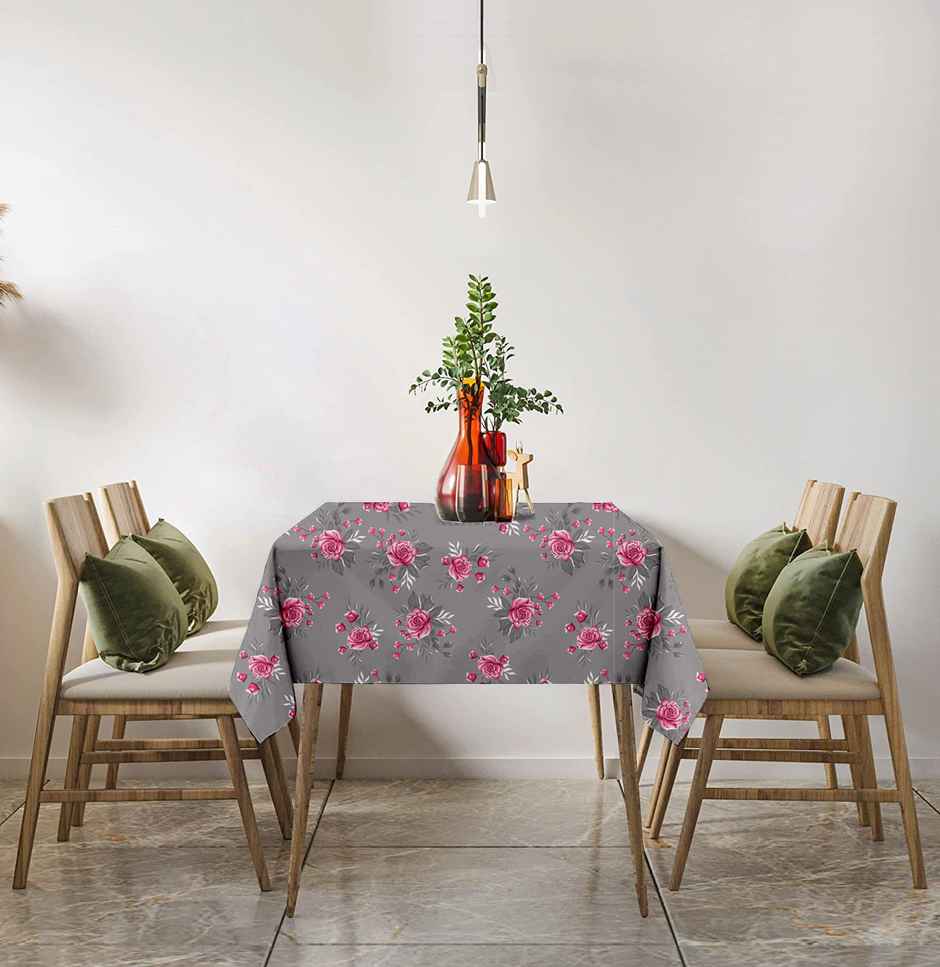 Lushomes Table Cover - 4 Seater | Machine Wash Twill | Grey Flowers | 57 x 57 inch