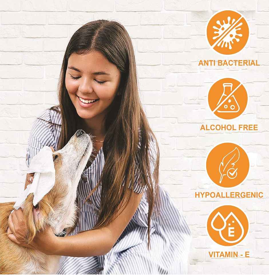 Pets Empire anti bacterial grooming wipes , Wet wipes for dogs , cats | 80 Pulls Per Pack