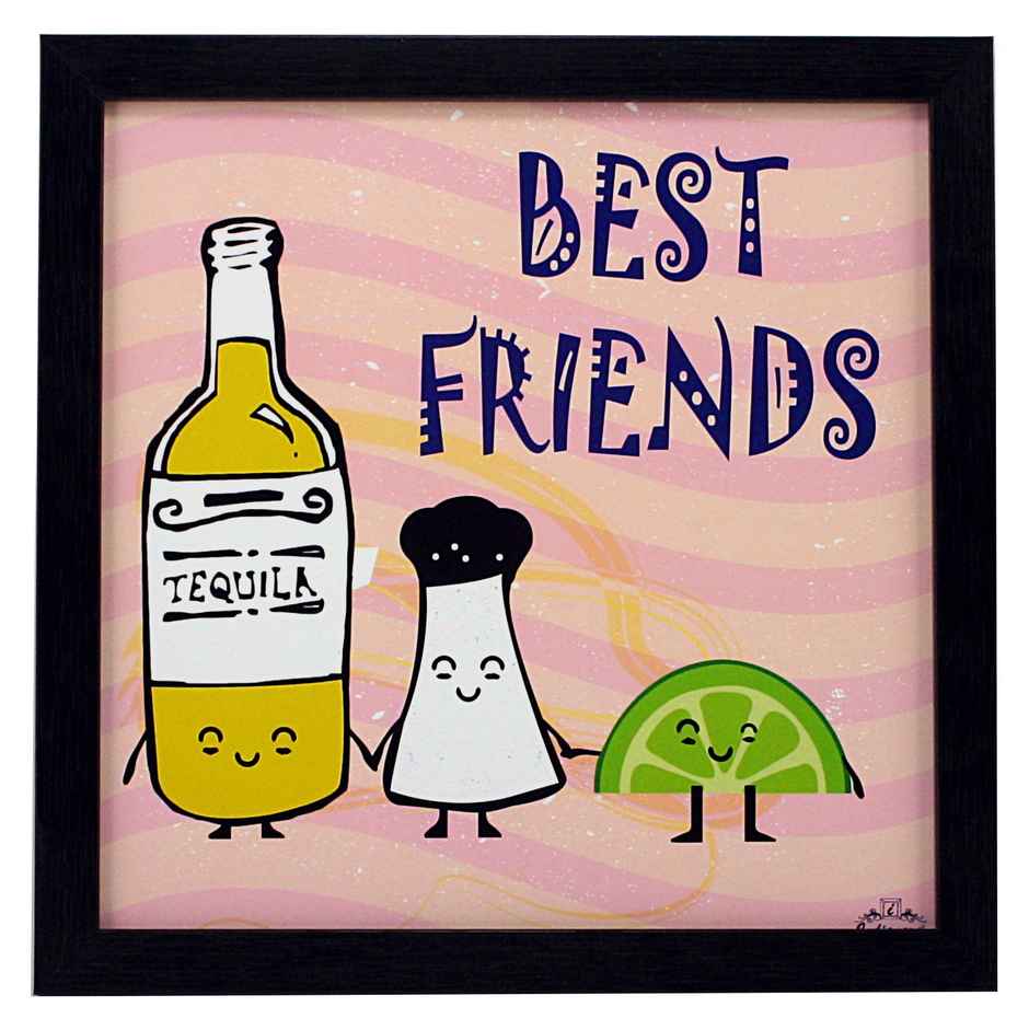 Indianara Set of 4 Framed Quirky Friends Quotes Framed Wall Hanging Laminated Paintings