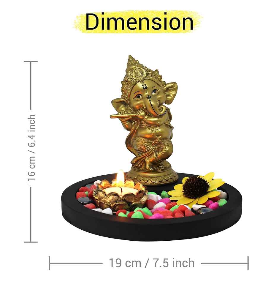 Tied Ribbons Ganesh Idol Statue Showpiece With Tray (15 Cm)