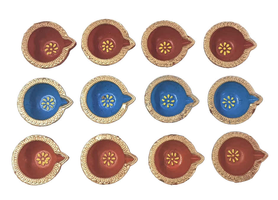 Designer Clay Diya | Pack Of 12 | Assorted | Pichai