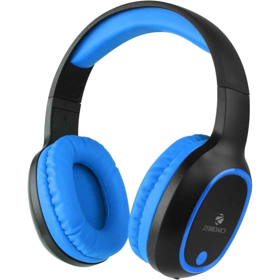Zebronics Thunder BT 5.3 Headphone, 60H, Gaming Mode, Dual Pairing, ENC, AUX, mSD, Voice Asst(Blue)
