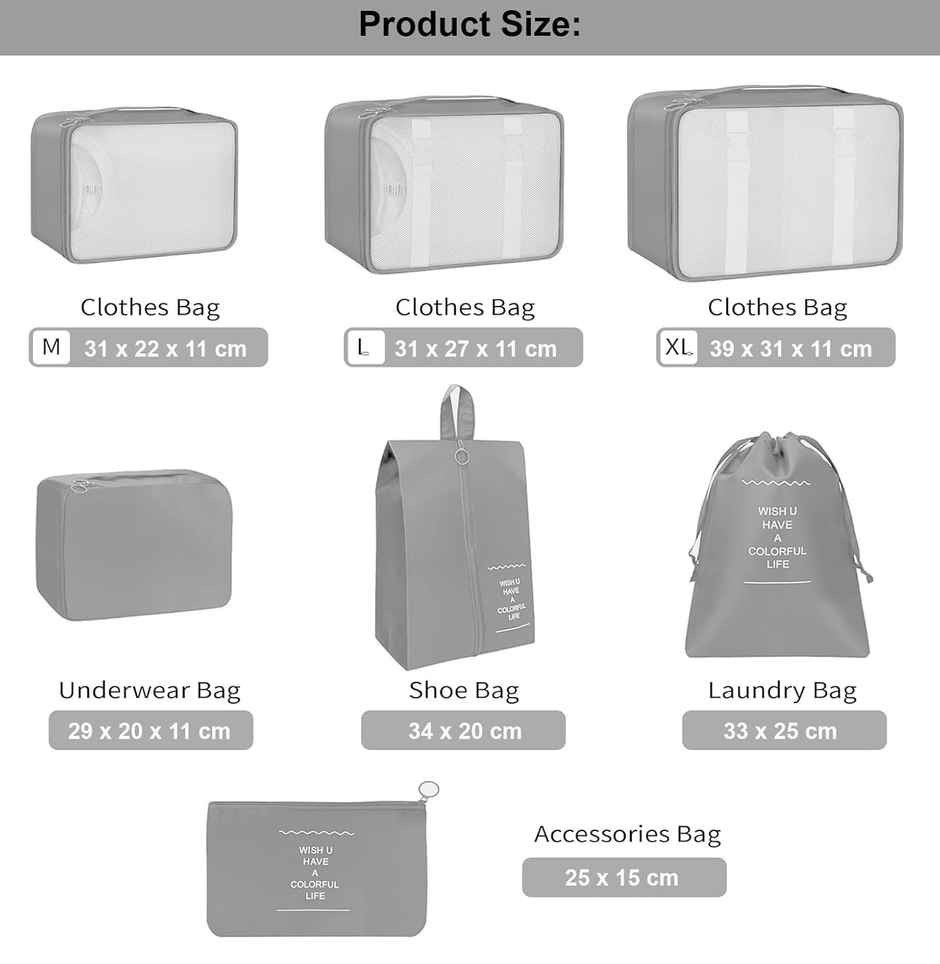 Lazer Polyester Travel Organizer Bag Set Grey