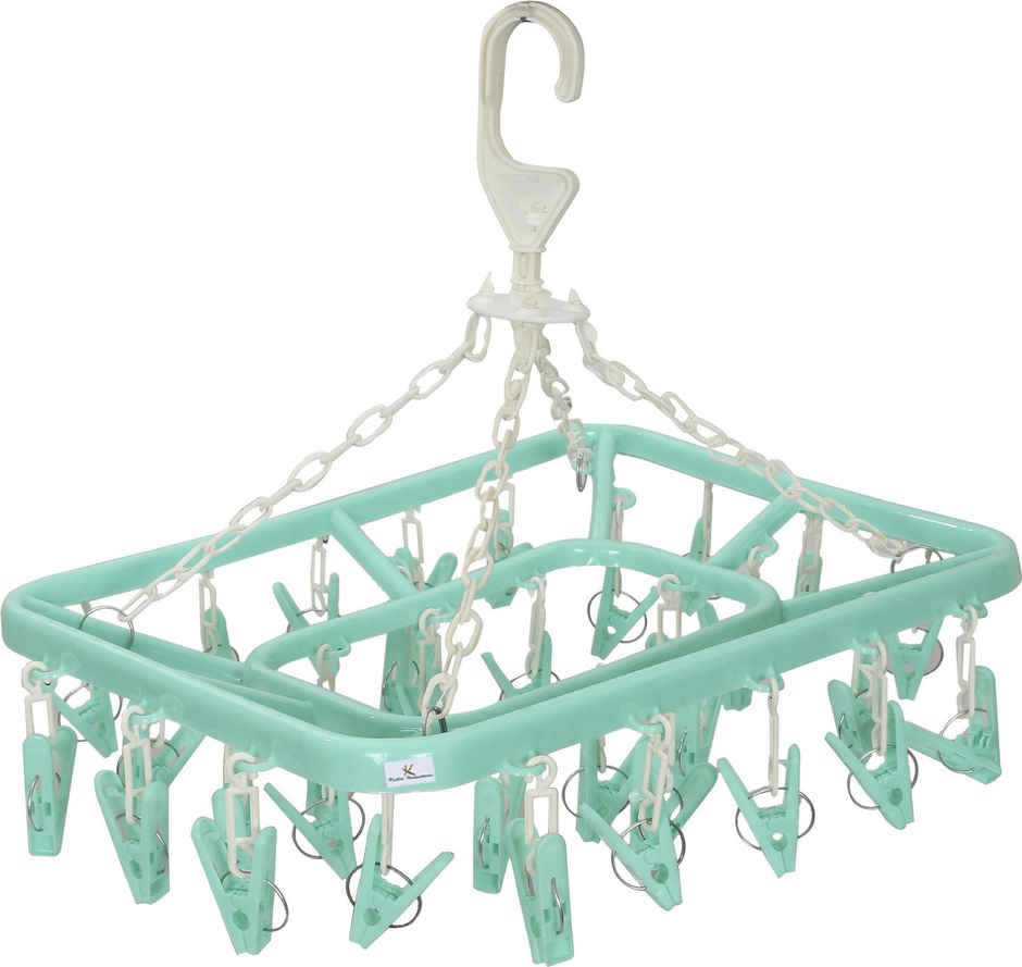 Kuber Industries Plastic 360 Degree Folding Clothes Drying Rack|(Green | 32 Clip | KUBMART15537)