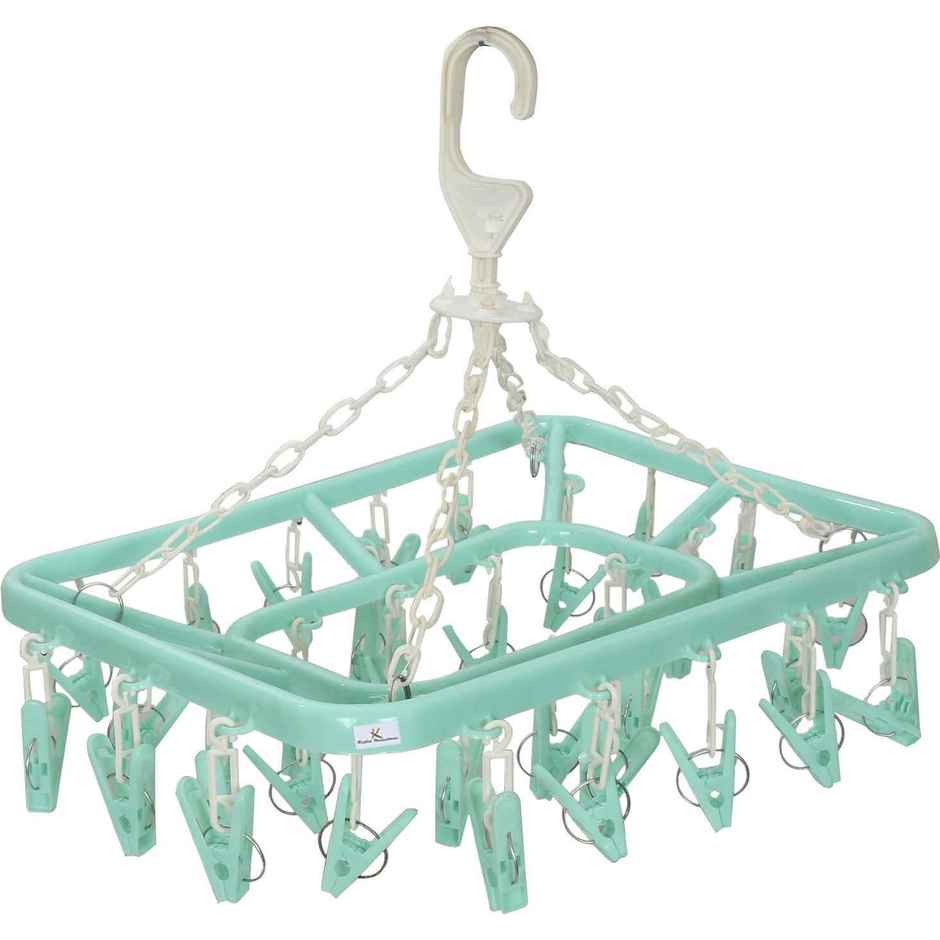 Kuber Industries Plastic 360 Degree Folding Clothes Drying Rack|(Green | 32 Clip | KUBMART15537)