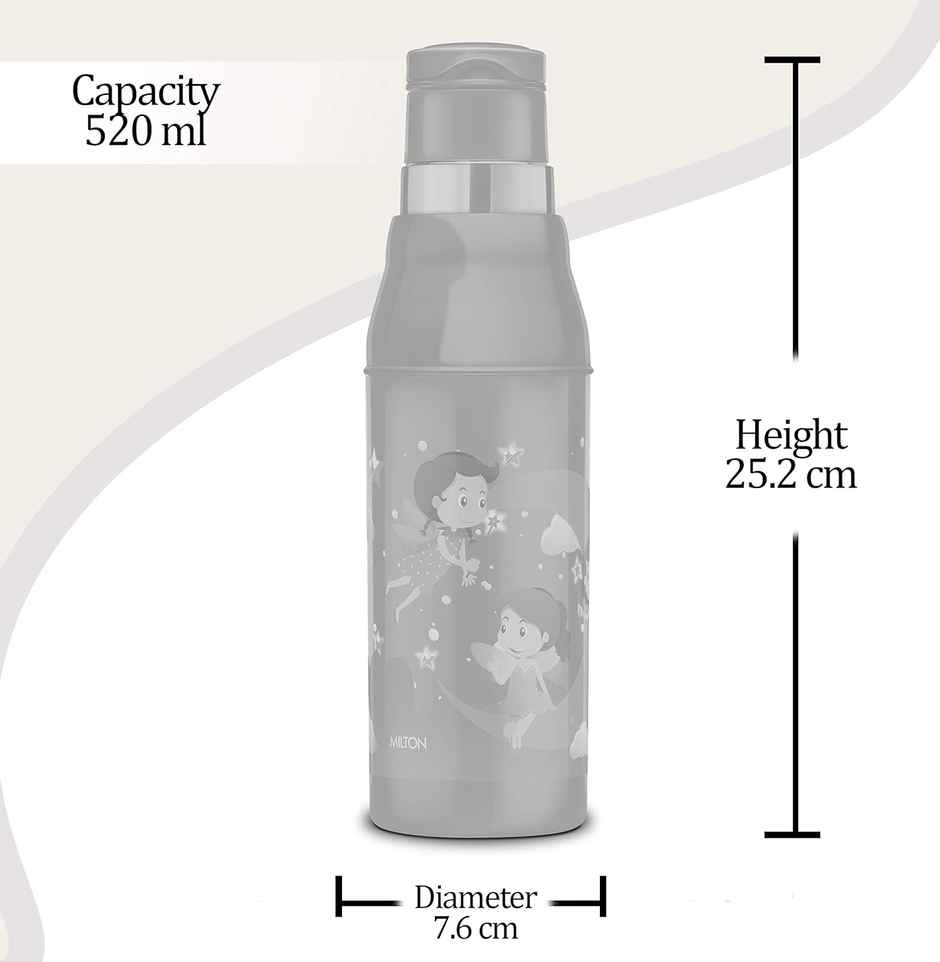 MiLiteron Kool Steelight 600 Kids Plastic Insulated Water Bottle With Straw | 520 ml | Pearl Blue