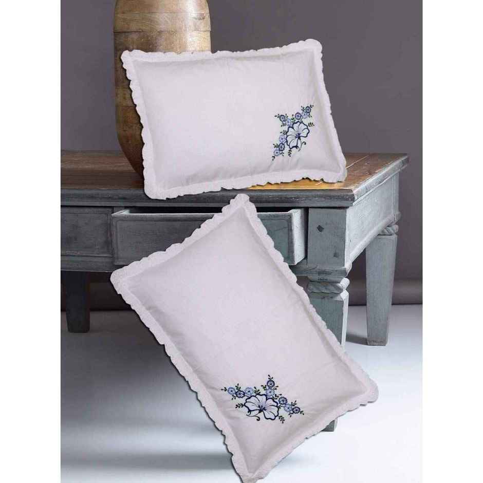 Kuber Industries Embroidered Cotton Pillow Cover Set | 17"x27" | Pack of 2 | White | CTKTC40269