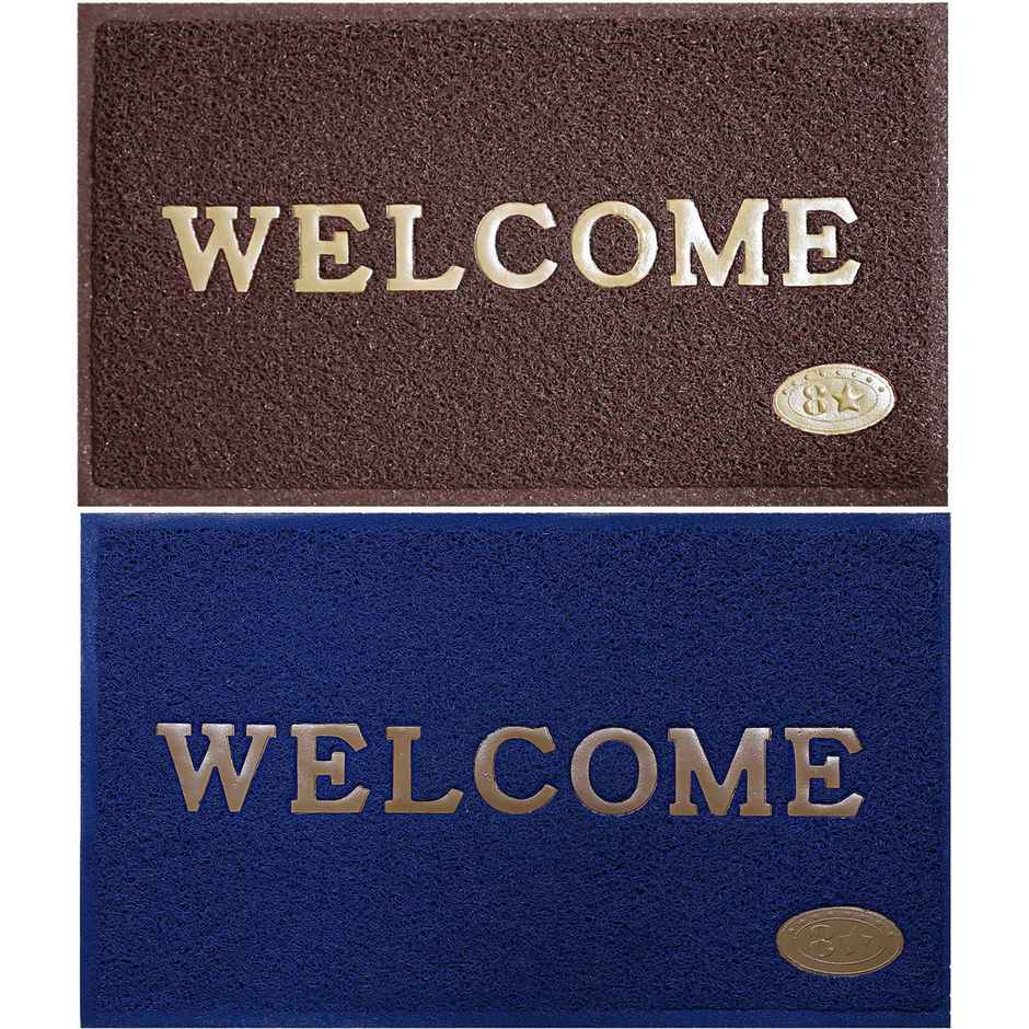 Kuber Industries PVC Rectangular Anti Skid Welcome Door Mat | Pack of 2 | Brown & Blue