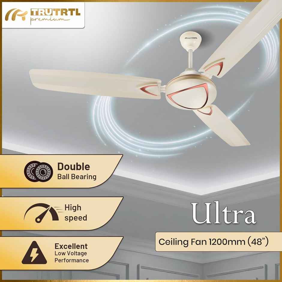 truTRTL Premium Ultra Ceiling Fan, 1200Mm/48 Inch, High-Speed, Energy Saving, Ivory