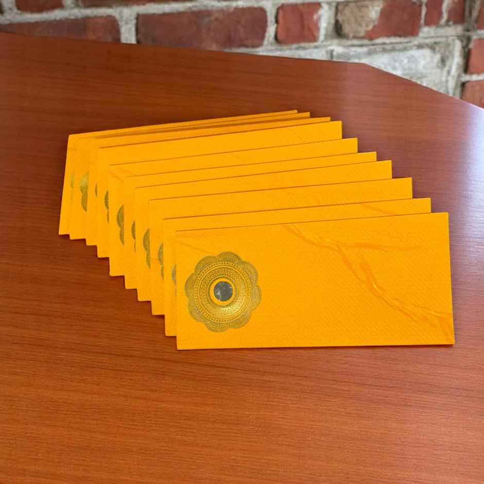 Shagun Envelope Safron With Coin | Pack Of 10 | Picfest