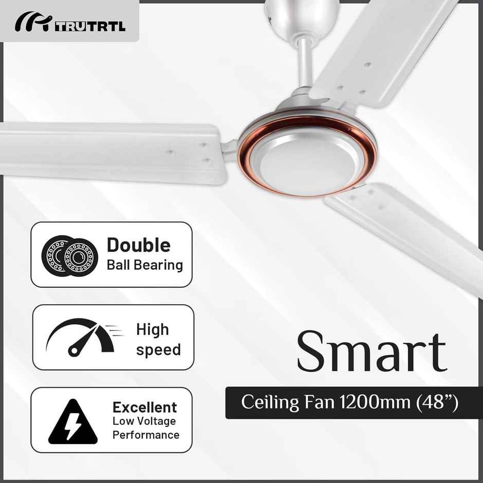 truTRTL Smart Ceiling Fan, 1200mm/48 inch, 3 Blades,High-Speed, Energy Saving, Durable & Stylish - White