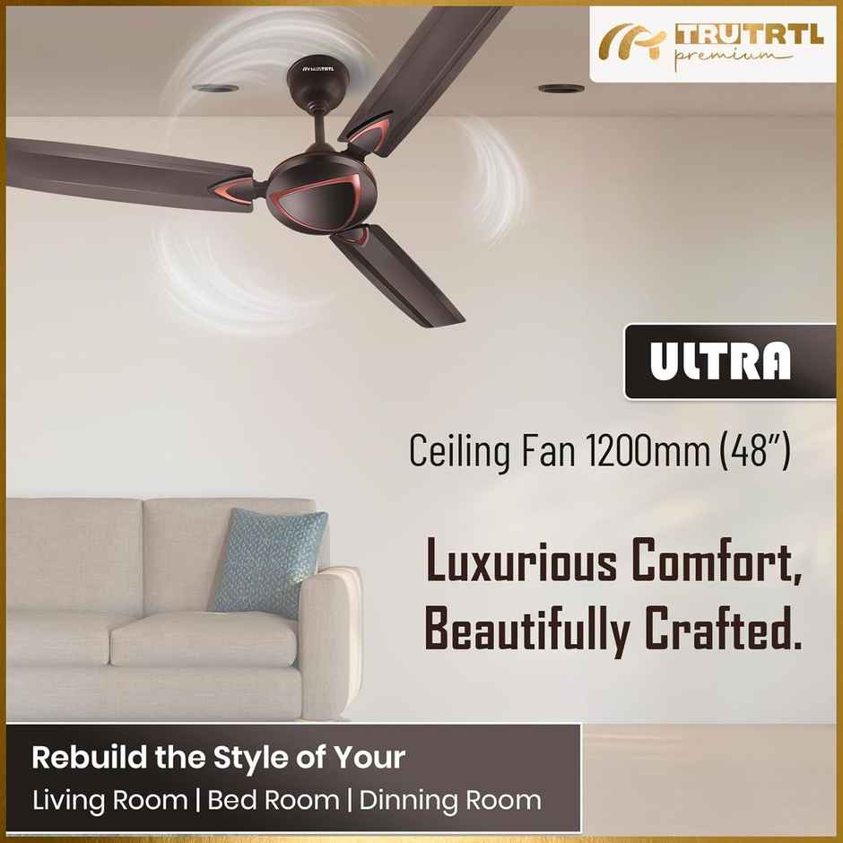 truTRTL Premium Ultra Ceiling Fan, 1200mm/48 inch, High-Speed, Energy Saving, Copper Brown