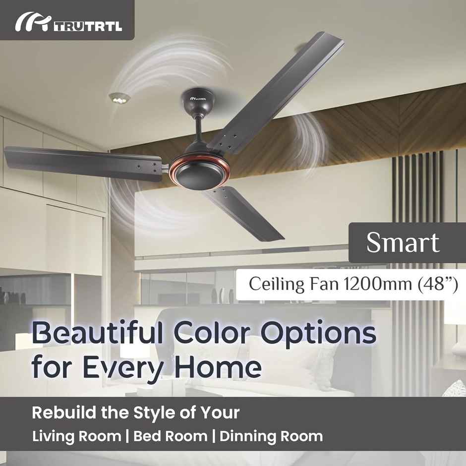 truTRTL Smart Ceiling Fan, 50 W, 1200mm/48 inch ,High-Speed,Energy Saving,Durable & Stylish - Smoke Brown