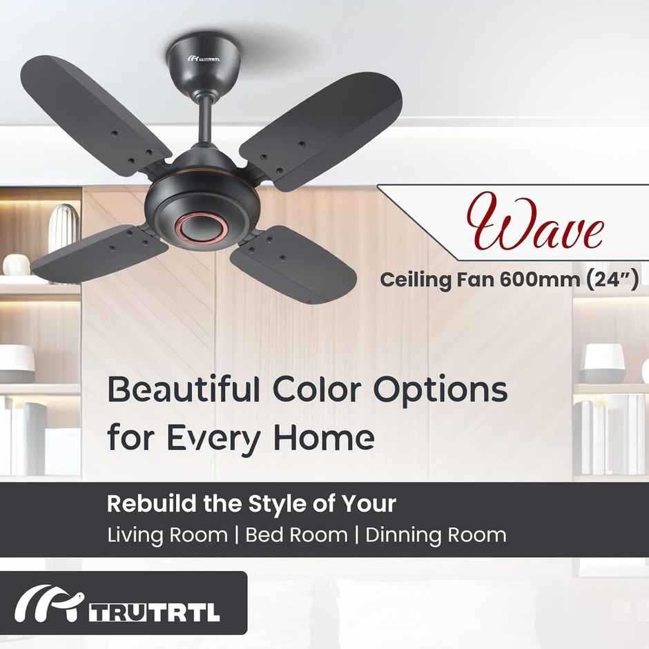 truTRTL Wave Ceiling Fan, 50W, 600Mm/24 Inch, High-Speed, Energy Saving, Durable & Stylish - Smoke Brown